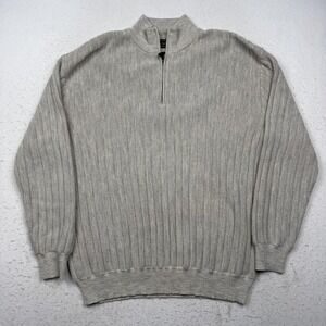 Peru Unlimited Sweater Mens Large Baby Alpaca Wool 1/4 Zip Mock Neck Ribbed